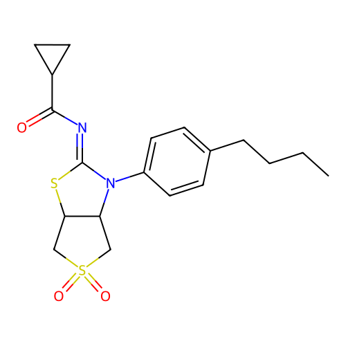 (Z)-N-(3-(4-butylphenyl)-5,5-dioxidotetrahydrothieno[3,4-d]thiazol-2(3H)-ylidene)cyclopropanecarboxamide structure