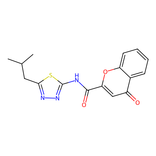 N-[5-(2-methylpropyl)-1,3,4-thiadiazol-2-yl]-4-oxo-4H-chromene-2-carboxamide structure