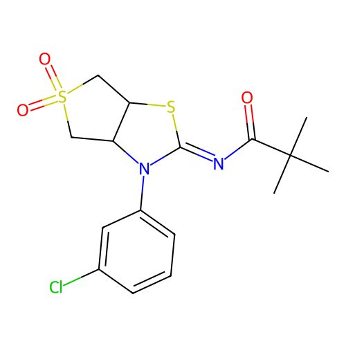 N-[(2Z)-3-(3-chlorophenyl)-5,5-dioxidotetrahydrothieno[3,4-d][1,3]thiazol-2(3H)-ylidene]-2,2-dimethylpropanamide structure