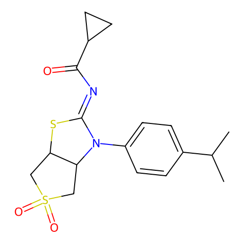 N-[(2Z)-5,5-dioxido-3-[4-(propan-2-yl)phenyl]tetrahydrothieno[3,4-d][1,3]thiazol-2(3H)-ylidene]cyclopropanecarboxamide structure