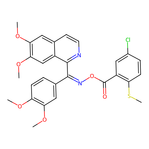 (Z)-(6,7-dimethoxyisoquinolin-1-yl)(3,4-dimethoxyphenyl)methanone O-(5-chloro-2-(methylthio)benzoyl) oxime structure