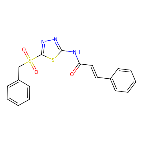 (2E)-N-[5-(benzylsulfonyl)-1,3,4-thiadiazol-2-yl]-3-phenylprop-2-enamide structure