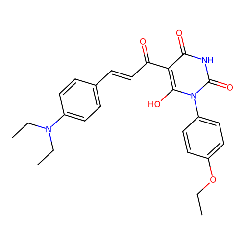 (E)-5-(3-(4-(diethylamino)phenyl)acryloyl)-3-(4-ethoxyphenyl)-6-hydroxypyrimidine-2,4(1H,3H)-dione structure