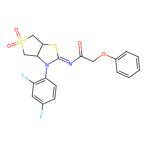 N-[(2Z)-3-(2,4-difluorophenyl)-5,5-dioxidotetrahydrothieno[3,4-d][1,3]thiazol-2(3H)-ylidene]-2-phenoxyacetamide structure