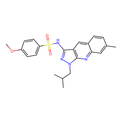 4-methoxy-N-[7-methyl-1-(2-methylpropyl)pyrazolo[3,4-b]quinolin-3-yl]benzenesulfonamide structure