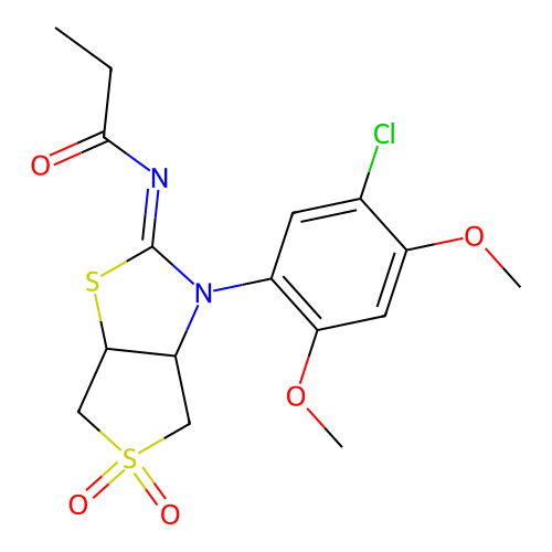 N-[(2Z)-3-(5-chloro-2,4-dimethoxyphenyl)-5,5-dioxidotetrahydrothieno[3,4-d][1,3]thiazol-2(3H)-ylidene]propanamide structure