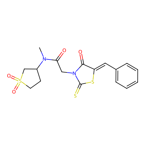 (Z)-2-(5-benzylidene-4-oxo-2-thioxothiazolidin-3-yl)-N-(1,1-dioxidotetrahydrothiophen-3-yl)-N-methylacetamide structure