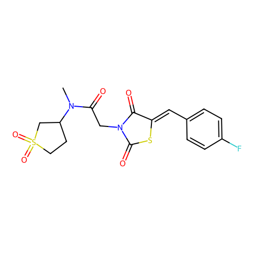 (Z)-N-(1,1-dioxidotetrahydrothiophen-3-yl)-2-(5-(4-fluorobenzylidene)-2,4-dioxothiazolidin-3-yl)-N-methylacetamide structure