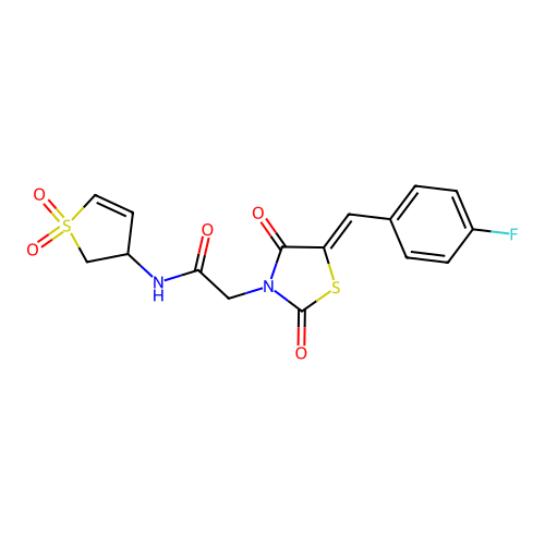 (Z)-N-(1,1-dioxido-2,3-dihydrothiophen-3-yl)-2-(5-(4-fluorobenzylidene)-2,4-dioxothiazolidin-3-yl)acetamide structure