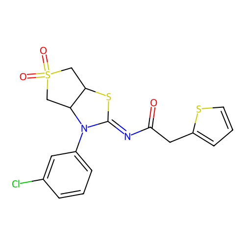 (Z)-N-(3-(3-chlorophenyl)-5,5-dioxidotetrahydrothieno[3,4-d]thiazol-2(3H)-ylidene)-2-(thiophen-2-yl)acetamide structure