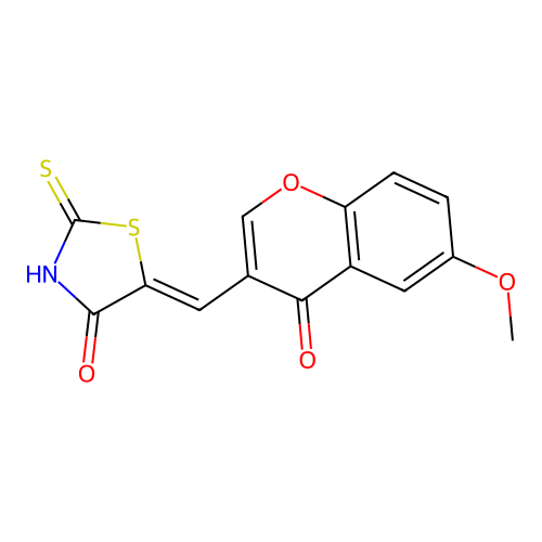 (Z)-5-((6-methoxy-4-oxo-4H-chromen-3-yl)methylene)-2-thioxothiazolidin-4-one structure