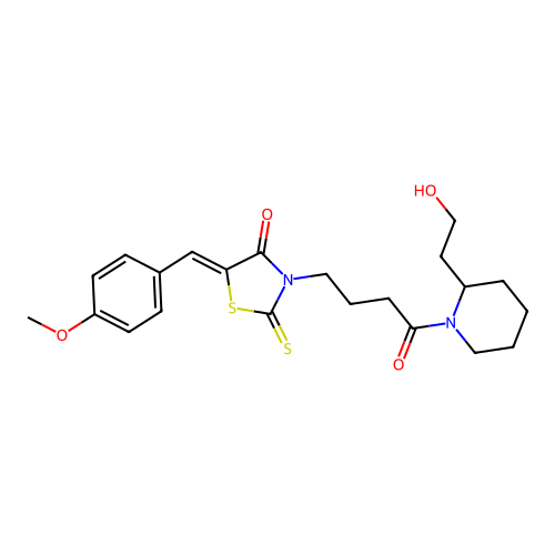 (Z)-3-(4-(2-(2-hydroxyethyl)piperidin-1-yl)-4-oxobutyl)-5-(4-methoxybenzylidene)-2-thioxothiazolidin-4-one structure