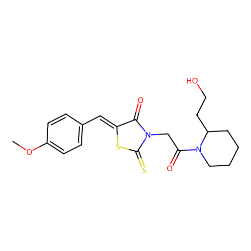 (Z)-3-(2-(2-(2-hydroxyethyl)piperidin-1-yl)-2-oxoethyl)-5-(4-methoxybenzylidene)-2-thioxothiazolidin-4-one structure