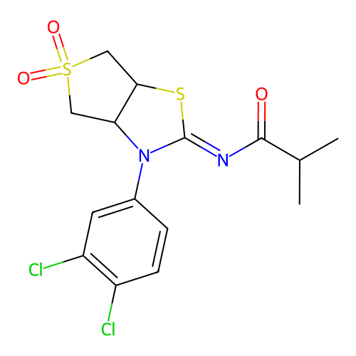 N-[(2Z)-3-(3,4-dichlorophenyl)-5,5-dioxidotetrahydrothieno[3,4-d][1,3]thiazol-2(3H)-ylidene]-2-methylpropanamide structure