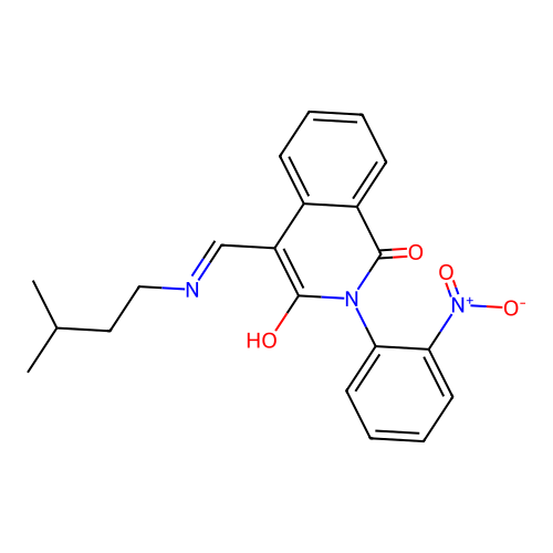 (E)-4-((isopentylamino)methylene)-2-(2-nitrophenyl)isoquinoline-1,3(2H,4H)-dione structure