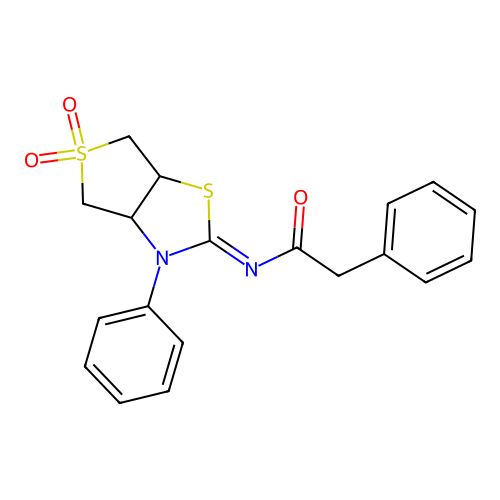 N-[(2E)-5,5-dioxido-3-phenyltetrahydrothieno[3,4-d][1,3]thiazol-2(3H)-ylidene]-2-phenylacetamide structure