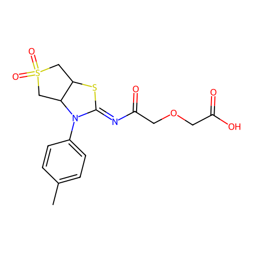 (2-{[(2Z)-3-(4-methylphenyl)-5,5-dioxidotetrahydrothieno[3,4-d][1,3]thiazol-2(3H)-ylidene]amino}-2-oxoethoxy)acetic acid structure