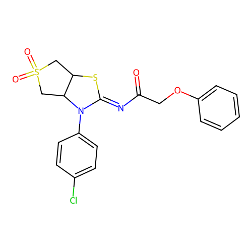N-[(2Z)-3-(4-chlorophenyl)-5,5-dioxidotetrahydrothieno[3,4-d][1,3]thiazol-2(3H)-ylidene]-2-phenoxyacetamide structure