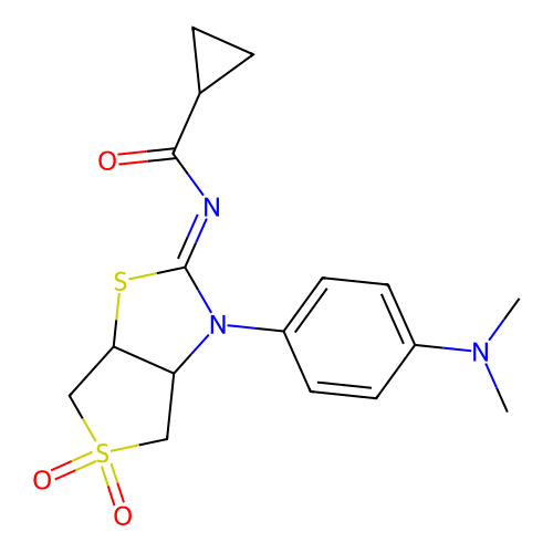 N-[(2Z)-3-[4-(dimethylamino)phenyl]-5,5-dioxidotetrahydrothieno[3,4-d][1,3]thiazol-2(3H)-ylidene]cyclopropanecarboxamide structure