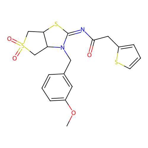 (Z)-N-(3-(3-methoxybenzyl)-5,5-dioxidotetrahydrothieno[3,4-d]thiazol-2(3H)-ylidene)-2-(thiophen-2-yl)acetamide structure
