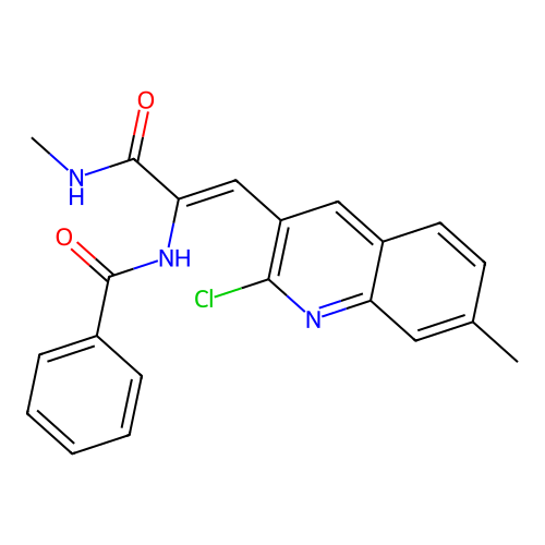 (Z)-N-(1-(2-chloro-7-methylquinolin-3-yl)-3-(methylamino)-3-oxoprop-1-en-2-yl)benzamide structure
