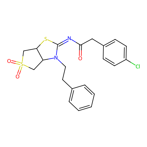 (Z)-2-(4-chlorophenyl)-N-(5,5-dioxido-3-phenethyltetrahydrothieno[3,4-d]thiazol-2(3H)-ylidene)acetamide structure