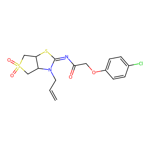 2-(4-chlorophenoxy)-N-[(2Z)-5,5-dioxido-3-(prop-2-en-1-yl)tetrahydrothieno[3,4-d][1,3]thiazol-2(3H)-ylidene]acetamide structure
