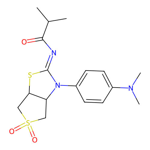 N-[(2E)-3-[4-(dimethylamino)phenyl]-5,5-dioxidotetrahydrothieno[3,4-d][1,3]thiazol-2(3H)-ylidene]-2-methylpropanamide structure