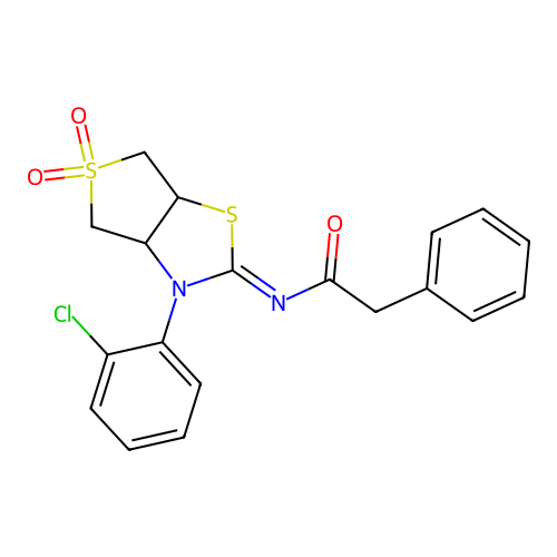 N-[(2E)-3-(2-chlorophenyl)-5,5-dioxidotetrahydrothieno[3,4-d][1,3]thiazol-2(3H)-ylidene]-2-phenylacetamide structure
