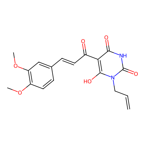 (E)-3-allyl-5-(3-(3,4-dimethoxyphenyl)acryloyl)-6-hydroxypyrimidine-2,4(1H,3H)-dione structure