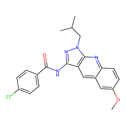 4-chloro-N-(1-isobutyl-6-methoxy-1H-pyrazolo[3,4-b]quinolin-3-yl)benzamide structure