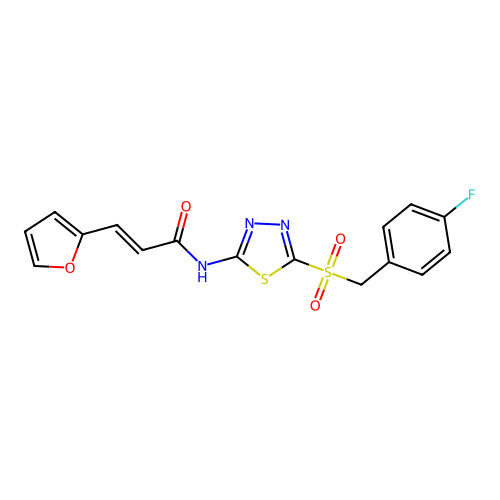 (2E)-N-{5-[(4-fluorobenzyl)sulfonyl]-1,3,4-thiadiazol-2-yl}-3-(furan-2-yl)prop-2-enamide structure