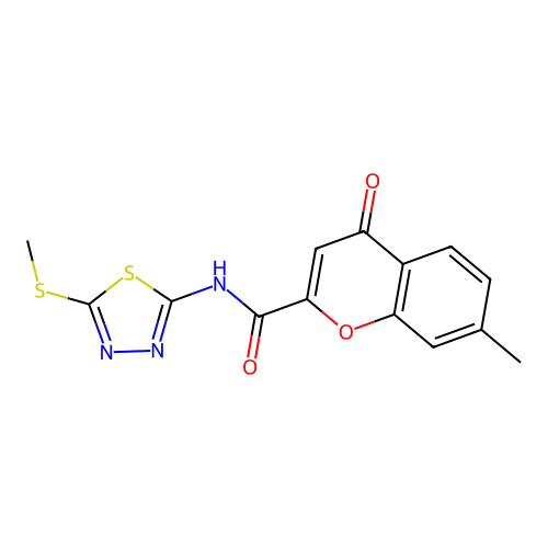 7-methyl-N-[(2Z)-5-(methylsulfanyl)-1,3,4-thiadiazol-2(3H)-ylidene]-4-oxo-4H-chromene-2-carboxamide structure
