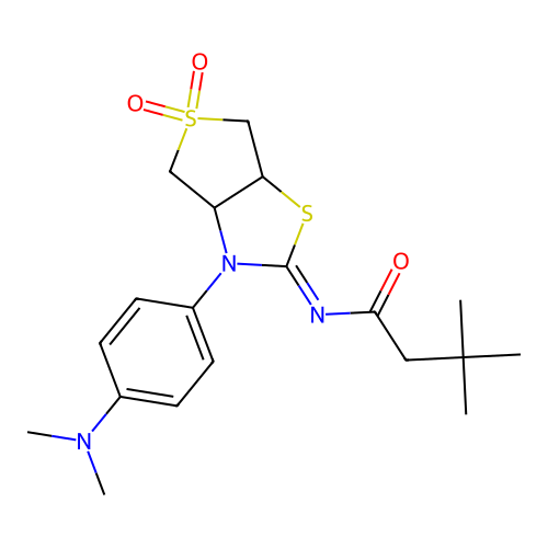 (Z)-N-(3-(4-(dimethylamino)phenyl)-5,5-dioxidotetrahydrothieno[3,4-d]thiazol-2(3H)-ylidene)-3,3-dimethylbutanamide structure