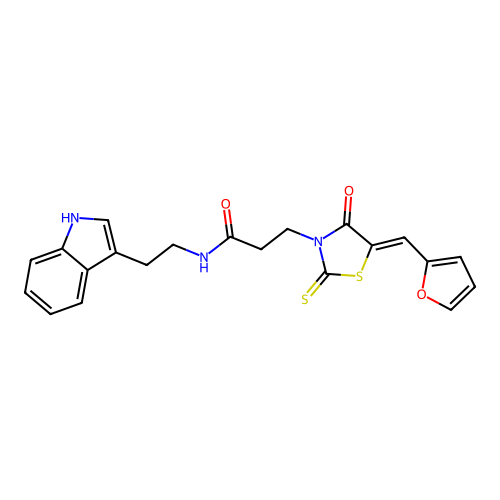 3-[(5Z)-5-(furan-2-ylmethylidene)-4-oxo-2-thioxo-1,3-thiazolidin-3-yl]-N-[2-(1H-indol-3-yl)ethyl]propanamide structure