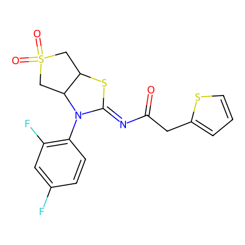 (Z)-N-(3-(2,4-difluorophenyl)-5,5-dioxidotetrahydrothieno[3,4-d]thiazol-2(3H)-ylidene)-2-(thiophen-2-yl)acetamide structure