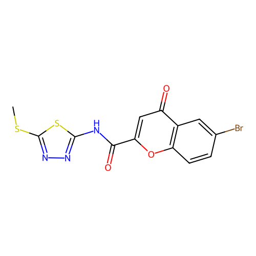 6-bromo-N-[(2Z)-5-(methylsulfanyl)-1,3,4-thiadiazol-2(3H)-ylidene]-4-oxo-4H-chromene-2-carboxamide structure