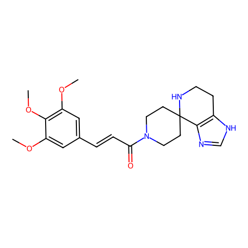 (2E)-1-(3,5,6,7-tetrahydro-1'H-spiro[imidazo[4,5-c]pyridine-4,4'-piperidin]-1'-yl)-3-(3,4,5-trimethoxyphenyl)prop-2-en-1-one structure