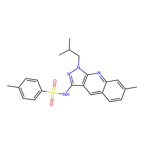 4-methyl-N-[7-methyl-1-(2-methylpropyl)pyrazolo[3,4-b]quinolin-3-yl]benzenesulfonamide structure