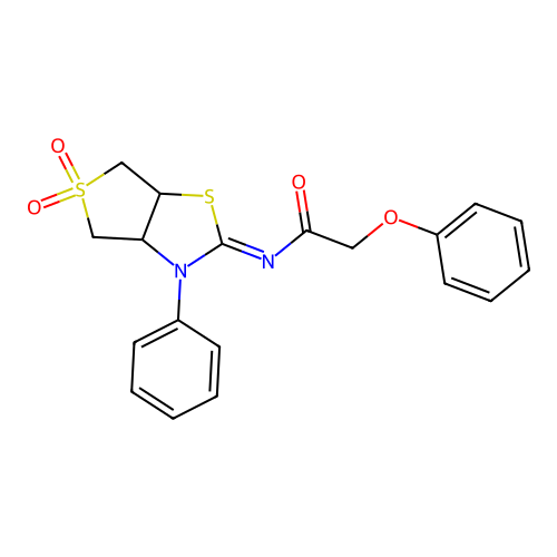N-[(2Z)-5,5-dioxido-3-phenyltetrahydrothieno[3,4-d][1,3]thiazol-2(3H)-ylidene]-2-phenoxyacetamide structure