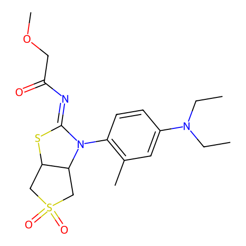 N-[(2E)-3-[4-(diethylamino)-2-methylphenyl]-5,5-dioxidotetrahydrothieno[3,4-d][1,3]thiazol-2(3H)-ylidene]-2-methoxyacetamide structure