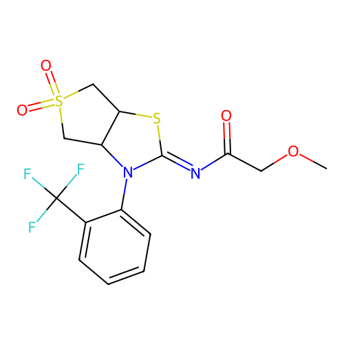 N-[(2Z)-5,5-dioxido-3-[2-(trifluoromethyl)phenyl]tetrahydrothieno[3,4-d][1,3]thiazol-2(3H)-ylidene]-2-methoxyacetamide structure