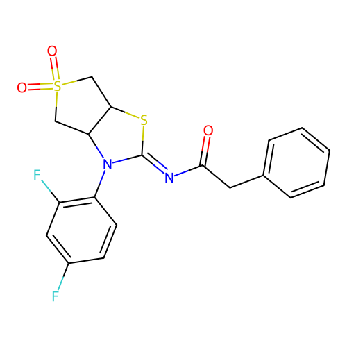 N-[(2Z)-3-(2,4-difluorophenyl)-5,5-dioxidotetrahydrothieno[3,4-d][1,3]thiazol-2(3H)-ylidene]-2-phenylacetamide structure