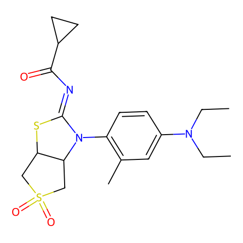 N-[(2Z)-3-[4-(diethylamino)-2-methylphenyl]-5,5-dioxidotetrahydrothieno[3,4-d][1,3]thiazol-2(3H)-ylidene]cyclopropanecarboxamide structure