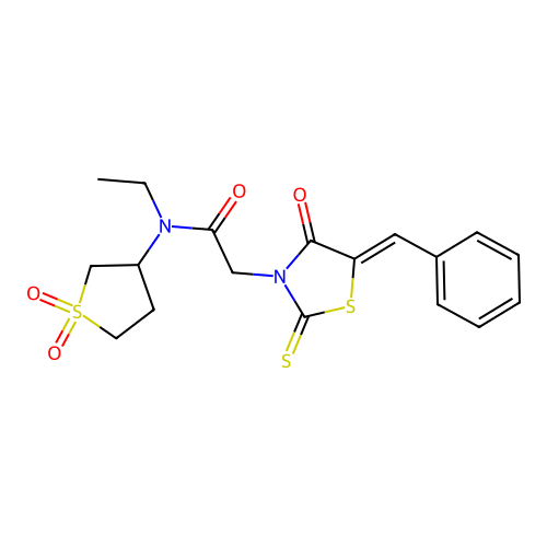 (Z)-2-(5-benzylidene-4-oxo-2-thioxothiazolidin-3-yl)-N-(1,1-dioxidotetrahydrothiophen-3-yl)-N-ethylacetamide structure