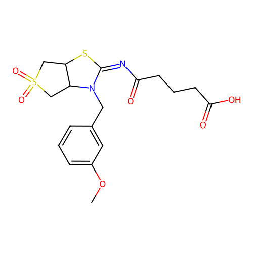 (Z)-5-((3-(3-methoxybenzyl)-5,5-dioxidotetrahydrothieno[3,4-d]thiazol-2(3H)-ylidene)amino)-5-oxopentanoic acid structure