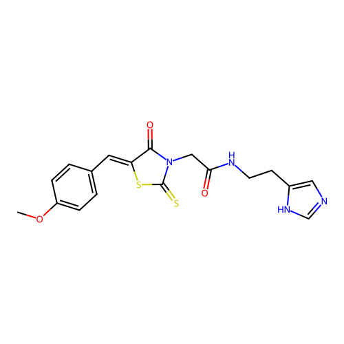 (Z)-N-(2-(1H-imidazol-4-yl)ethyl)-2-(5-(4-methoxybenzylidene)-4-oxo-2-thioxothiazolidin-3-yl)acetamide structure