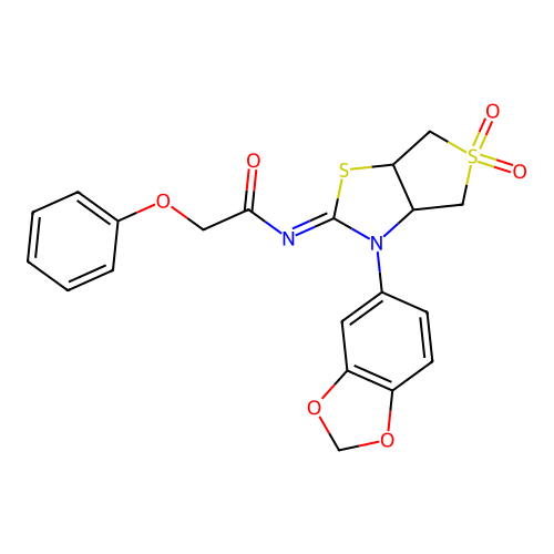 N-[(2Z)-3-(1,3-benzodioxol-5-yl)-5,5-dioxidotetrahydrothieno[3,4-d][1,3]thiazol-2(3H)-ylidene]-2-phenoxyacetamide structure