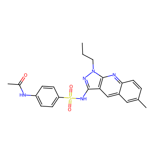 N-(4-(N-(6-methyl-1-propyl-1H-pyrazolo[3,4-b]quinolin-3-yl)sulfamoyl)phenyl)acetamide structure