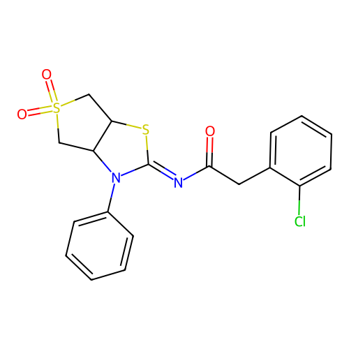 2-(2-chlorophenyl)-N-[(2Z)-5,5-dioxido-3-phenyltetrahydrothieno[3,4-d][1,3]thiazol-2(3H)-ylidene]acetamide structure